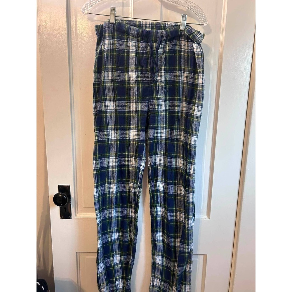 Vermont Country Store Pajama Pants Mens M Blue Green Excellent Flannel Plaid